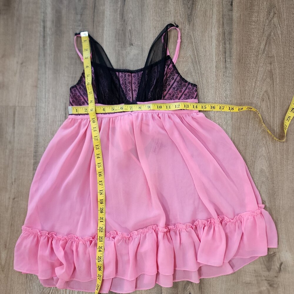 Betsey Johnson Pink Black Sheer Babydoll Top Ruffle Hem Flowy Coquette Size S - Picture 5 of 8